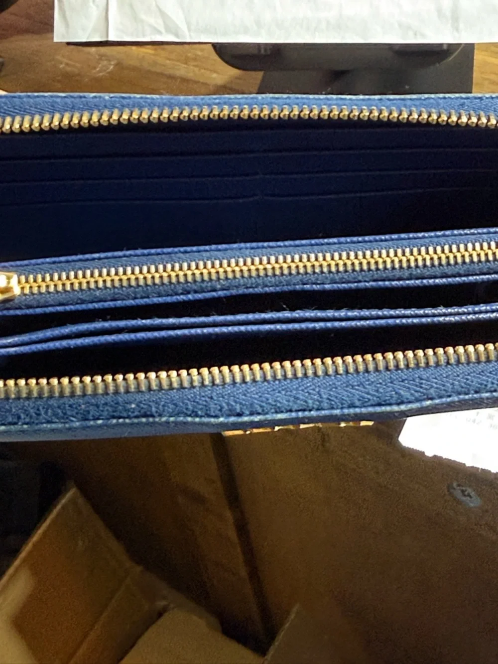 Prada Blue Saffiano Leather Zip Wallet with Gold Logo - Picture 15 of 16